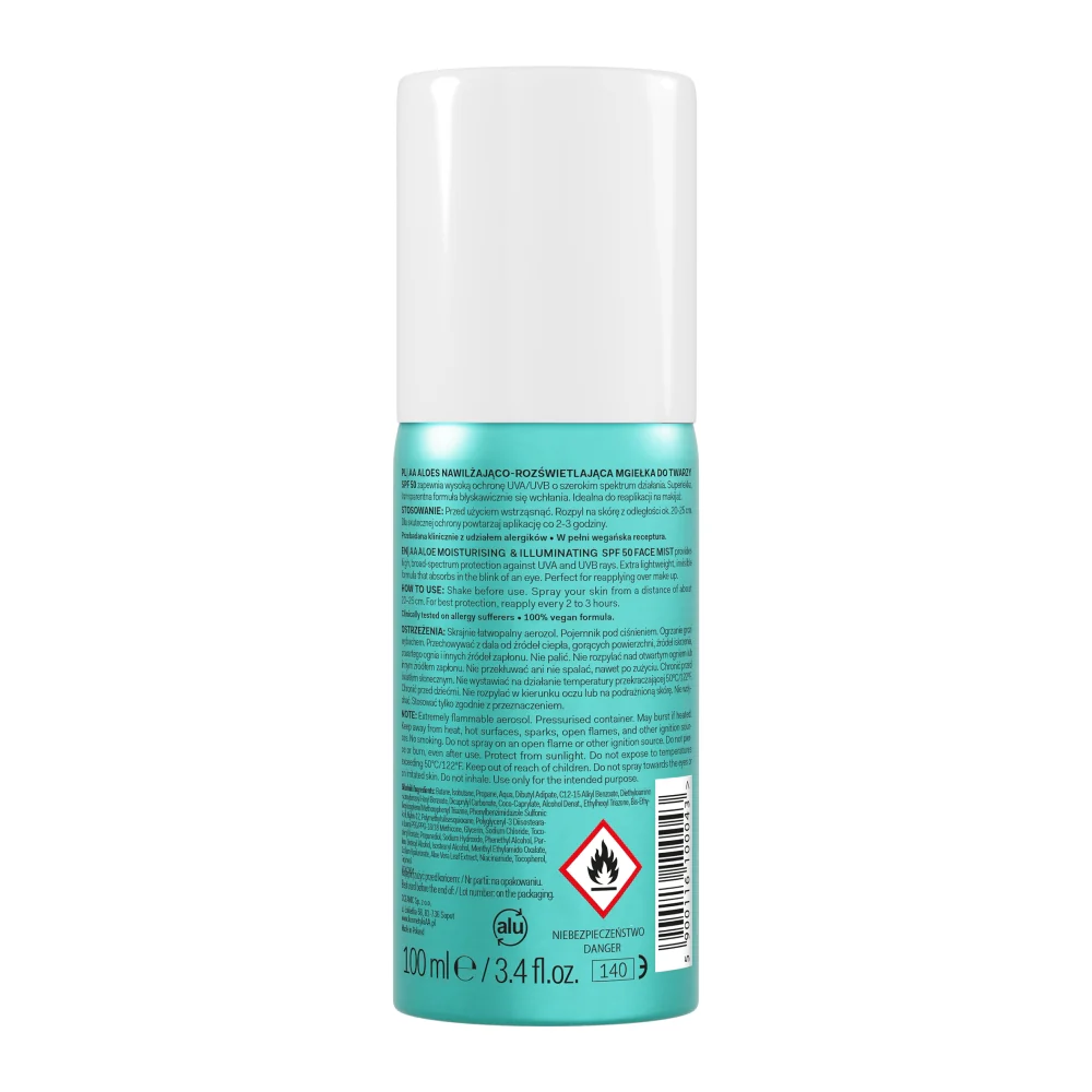 Aloes nawilżająco-rozświetlająca mgiełka do twarzy SPF50 100ml - Image 2