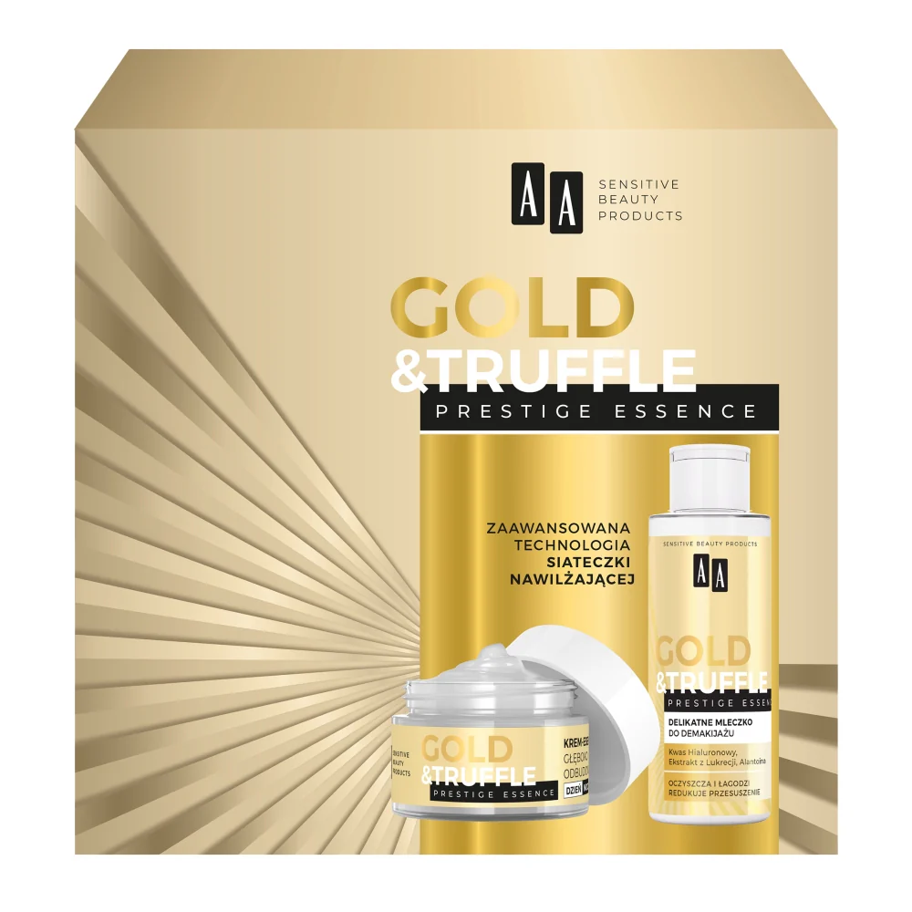 Gold & Truffles Prestige Essence 65+ zestaw głęboko odbudowujący krem-esencja 50ml + delikatne mleczko do demakijażu 150ml
