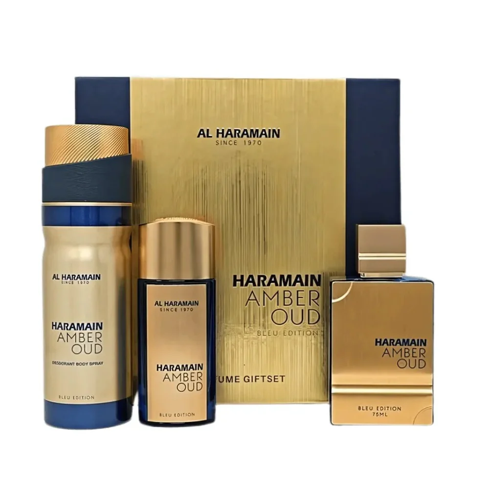 Amber Oud Bleu Edition zestaw woda perfumowana spray 75ml + woda perfumowana spray 30ml + dezodorant spray 200ml