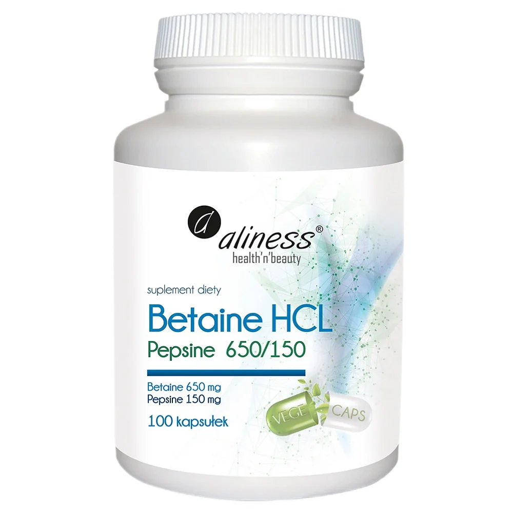 Betaina HCL + Pepsyna 650/150mg suplement diety 100 kapsułek