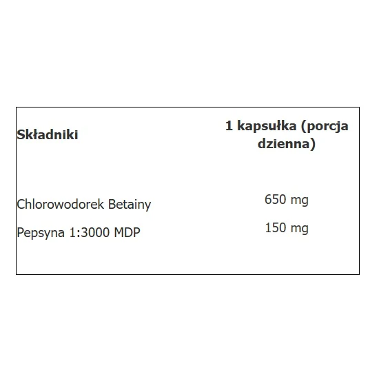 Betaina HCL + Pepsyna 650/150mg suplement diety 100 kapsułek - Image 2