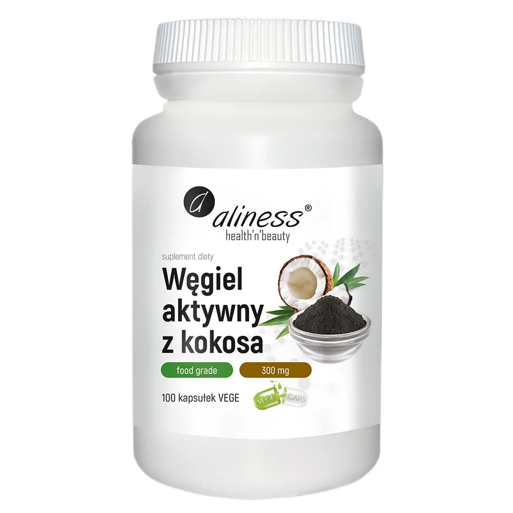 Węgiel aktywny z kokosa Food Grade 300mg suplement diety 100 kapsułek