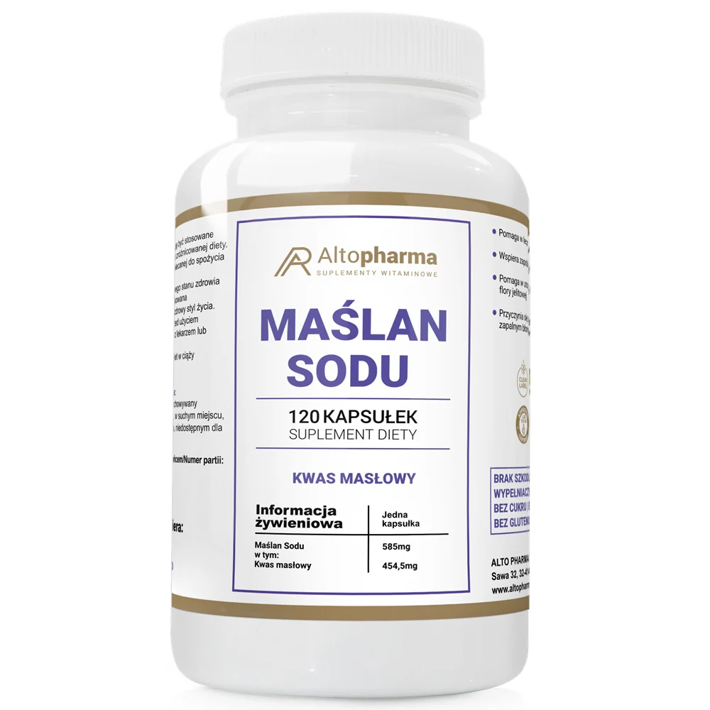 Maślan Sodu 585mg kwas masłowy 454.5mg suplement diety 120 kapsułek