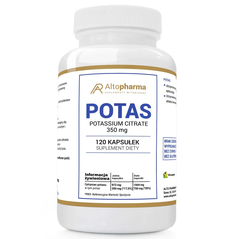 Potas cytrynian potasu 350mg suplement diety 120 kapsułek