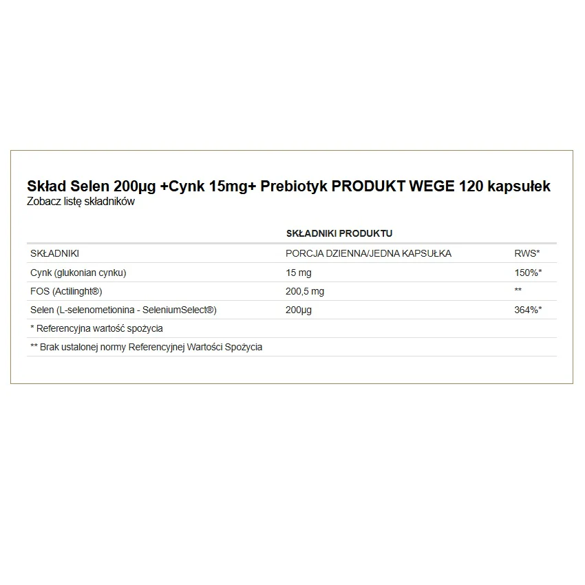 Selen Organiczny 200 µg + Cynk 15 mg + Prebiotyk suplement diety 120 kapsułek - Image 2