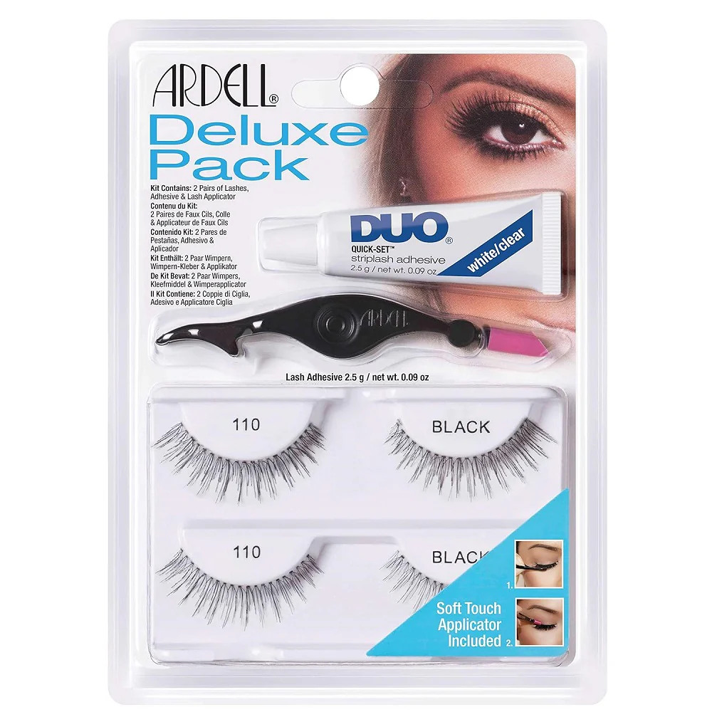 Deluxe Pack zestaw 2 pary sztucznych rzęs 110 Black + Lash Adhesive klej do rzęs 2.5g + Lash Applicator aplikator do rzęs