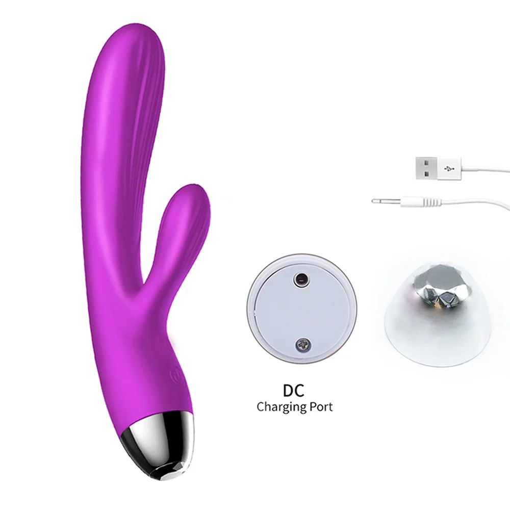 Silicone Vibrator and Pulsator wibrujący i pulsujący wibrator królik z funkcją grzania Purple - Image 7