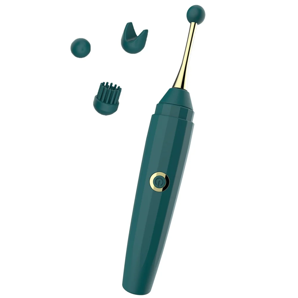 Massager With 3 Heads stymulator z trzema zamiennymi końcówkami Green
