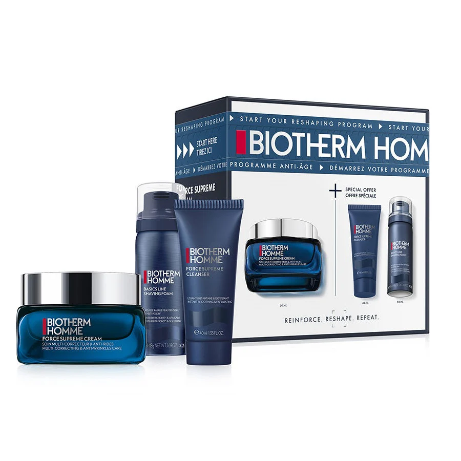Homme Force Supreme zestaw żel oczyszczający do twarzy 40ml + przeciwzmarszczkowy krem do twarzy 50ml + pianka do golenia 50ml