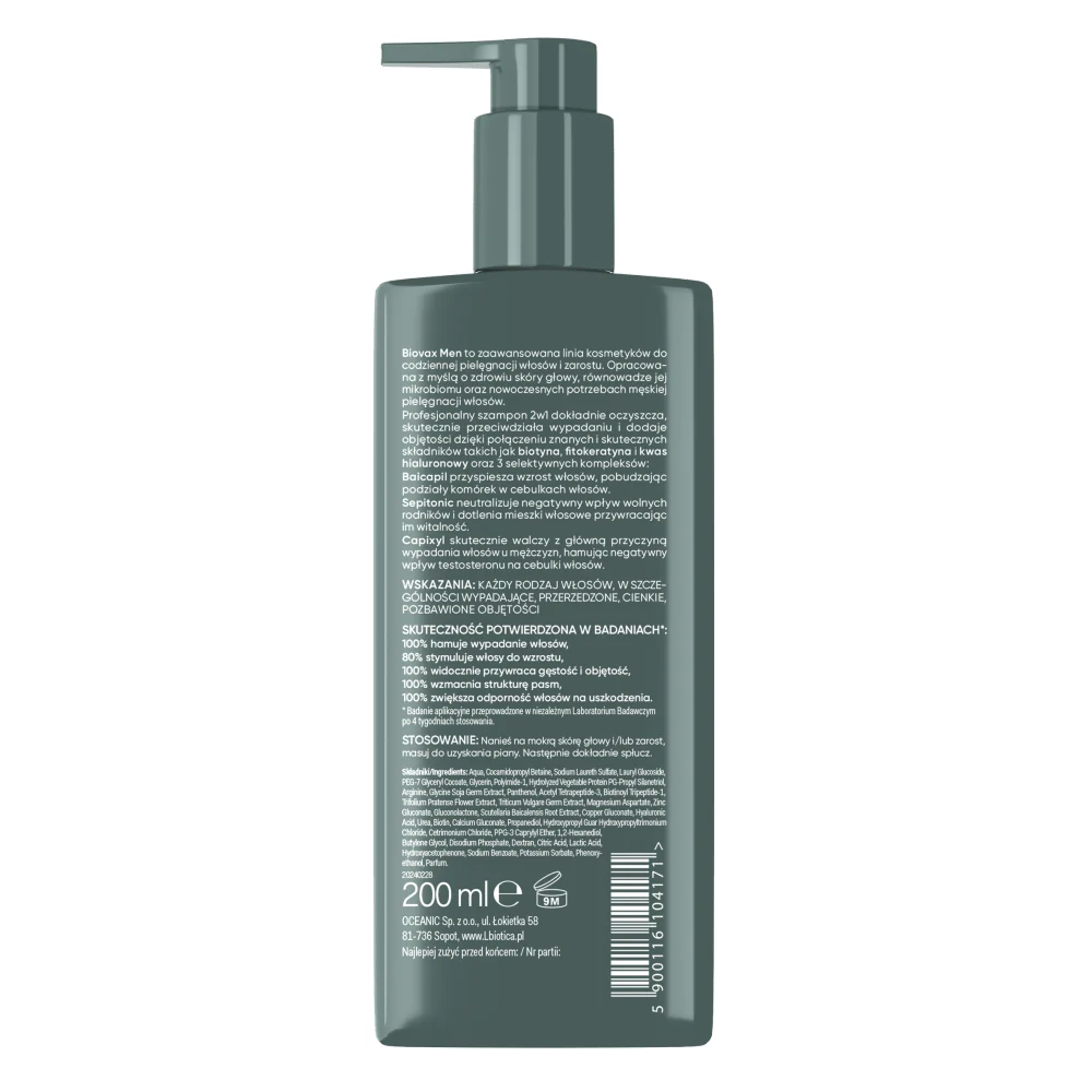 Men Anti-Hair Loss Volume Boost szampon 2w1 pielęgnacja włosów i zarostu 200ml - Image 2