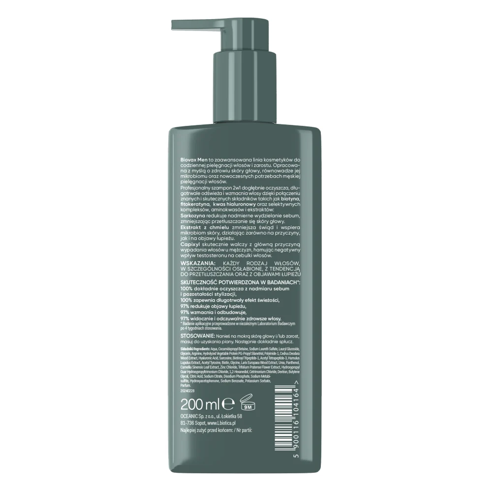 Men Strong Hair Scalp Detox szampon 2w1 pielęgnacja włosów i zarostu 200ml - Image 2