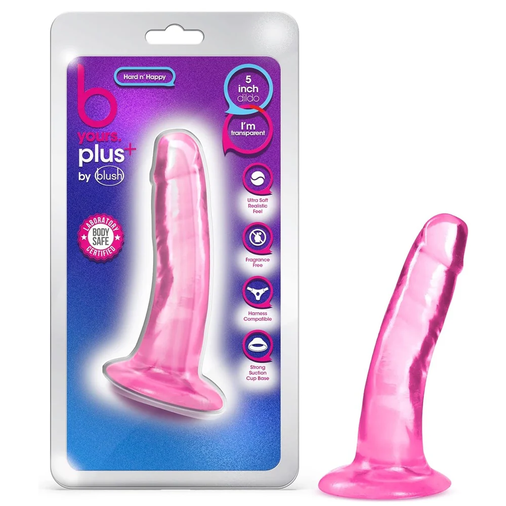 B Yours Plus Hard N' Happy transparentne dildo z przyssawką Pink - Image 3