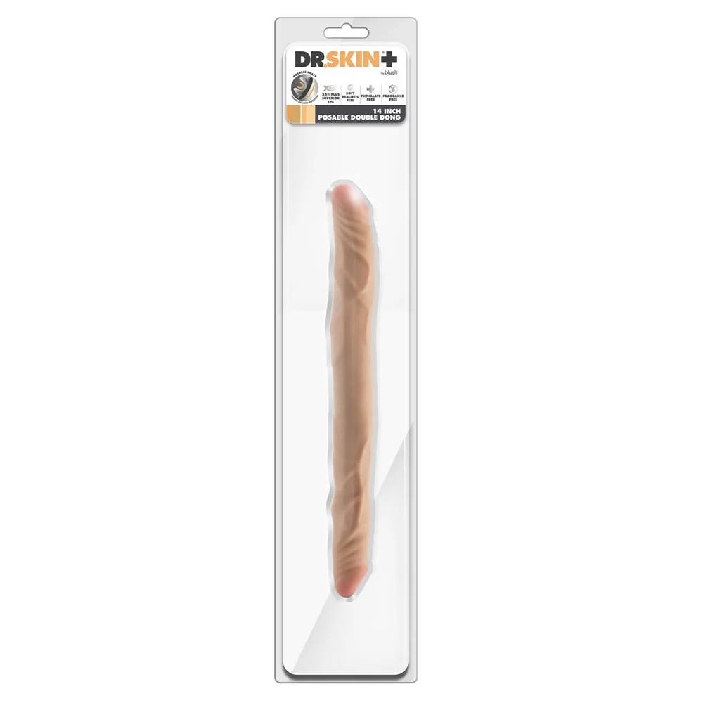 Dr.Skin+ Posable Double Dong dwustronne realistyczne dildo Beige 35.6cm - Image 4