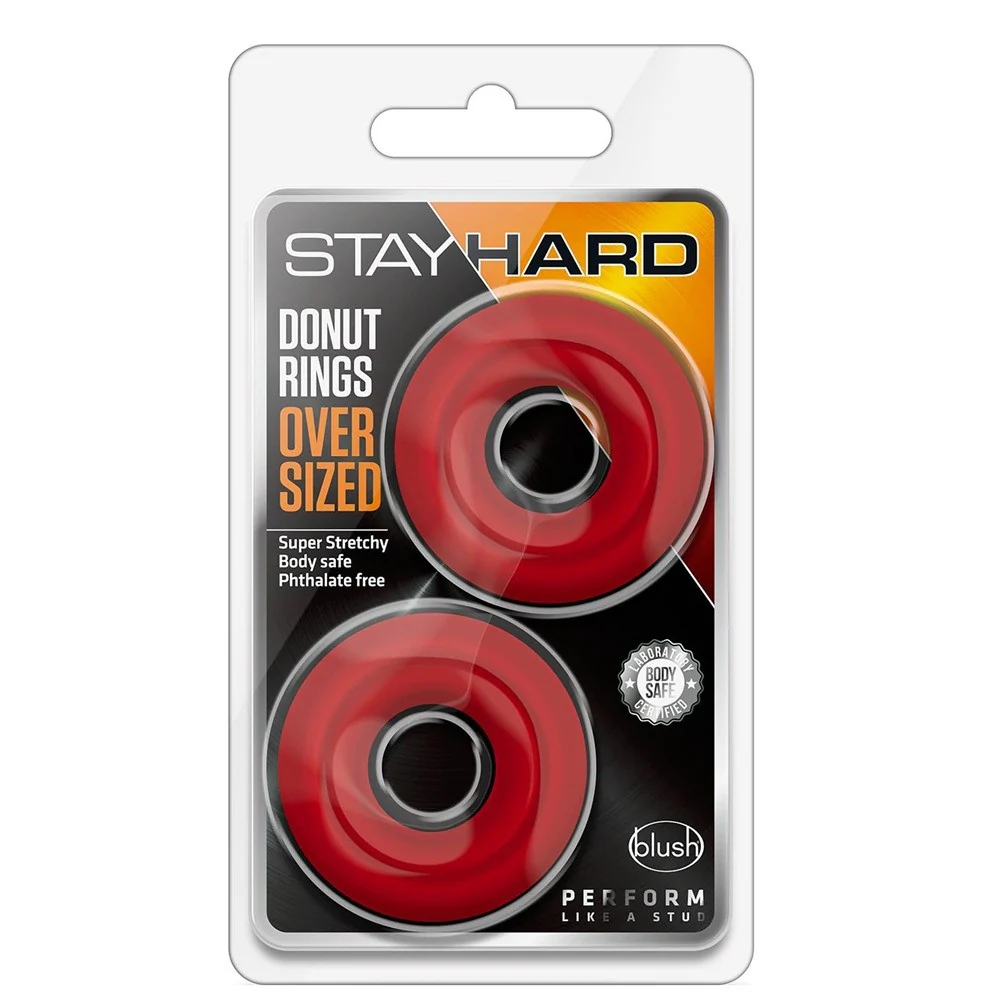 Stay Hard Donut Rings Oversized opaski erekcyjne na penisa Red 2szt - Image 3