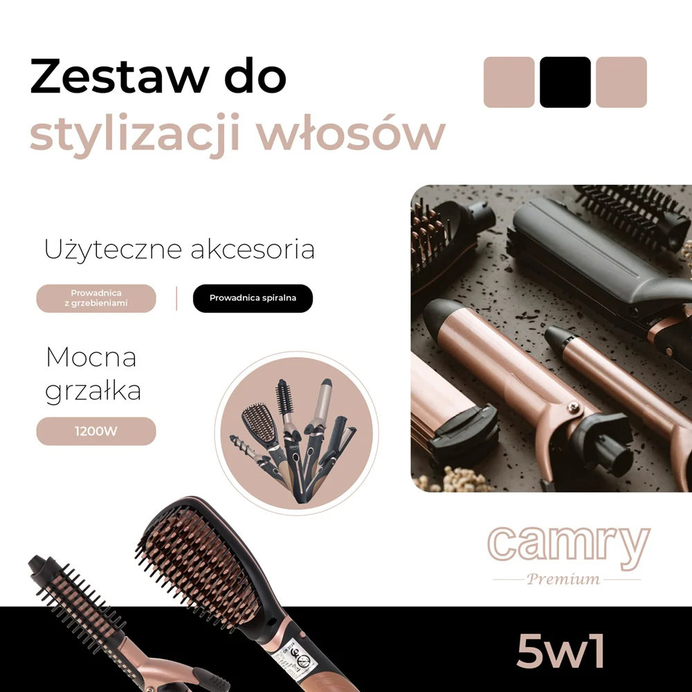 Hair Styler zestaw do stylizacji włosów 5in1 1200W płytka falująca 3D + lokówka 32mm + lokówka 19mm + szczotka prostująca + płytki karbujące Zig-Zag - Image 10