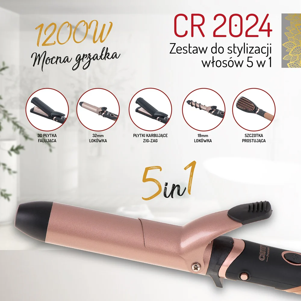 Hair Styler zestaw do stylizacji włosów 5in1 1200W płytka falująca 3D + lokówka 32mm + lokówka 19mm + szczotka prostująca + płytki karbujące Zig-Zag - Image 4