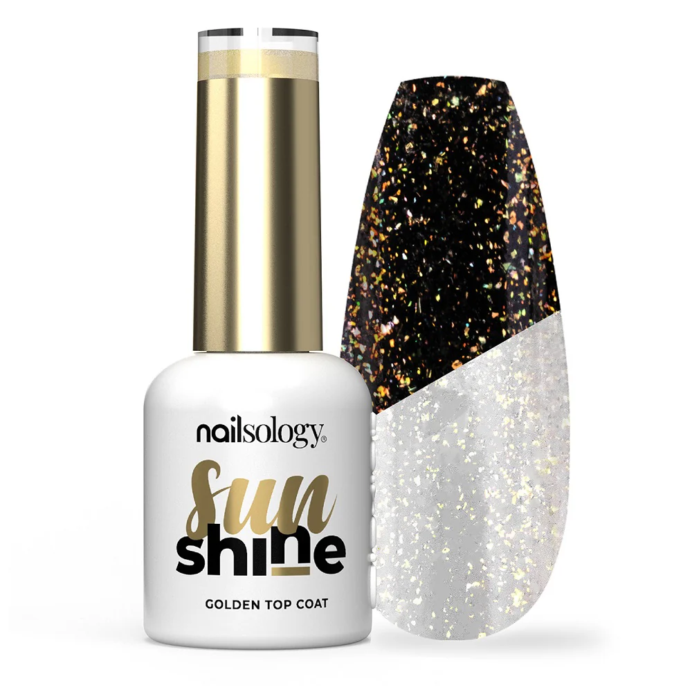 Nailsology Sun Shine brokatowy top hybrydowy Złoty 8ml