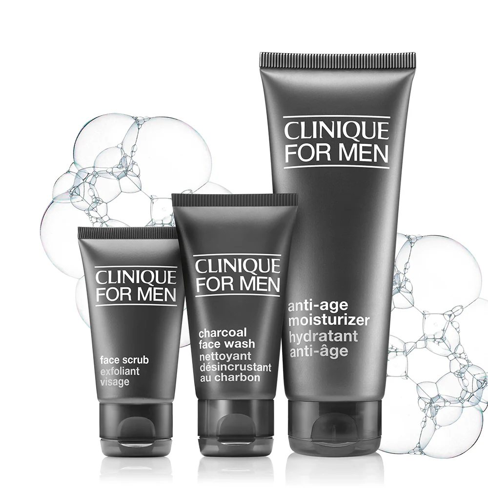 Clinique For Men Daily Age Repair zestaw krem nawilżający 100ml + peeling do twarzy 30ml + żel do mycia twarzy 50ml - Image 2