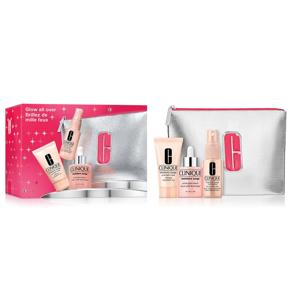 Glow All Over zestaw aktywne serum zapewniające blask 30ml + maseczka intensywnie nawilżająca 30ml + mgiełka do twarzy 30ml + kosmetyczka