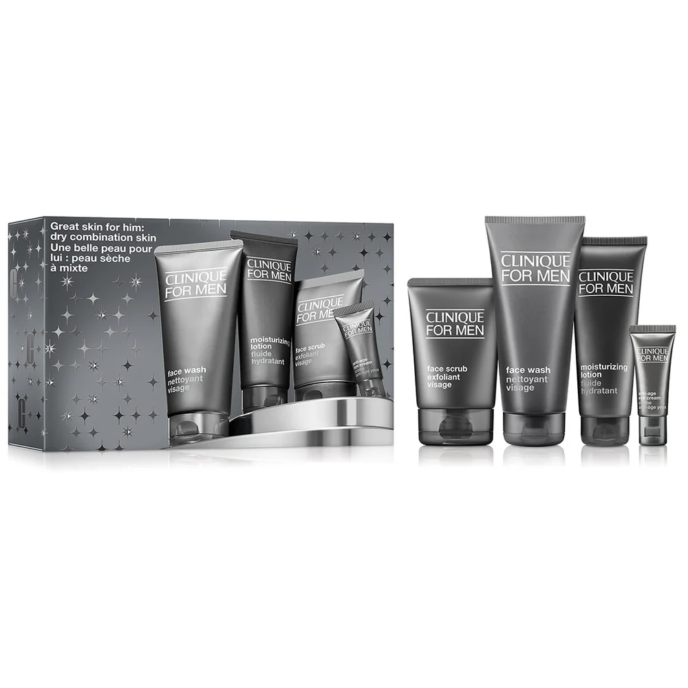 Great Skin for Him zestaw żel do mycia twarzy 200ml + peeling do twarzy 100ml + przeciwstarzeniowy krem pod oczy 15ml + emulsja nawilżająca do twarzy 100ml