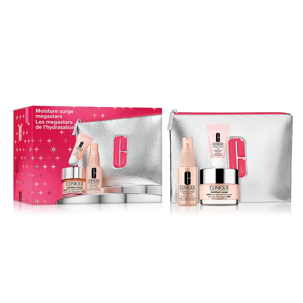Moisture Surge Megastars zestaw nawilżający żelowy krem do twarzy 50ml + mgiełka do twarzy 30ml + balsam do ust 7ml + kosmetyczka