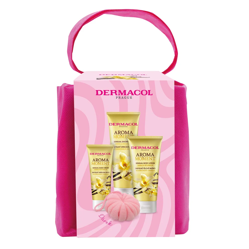 Aroma Moment Vanilla Bourbon zestaw żel pod prysznic 250ml + balsam do ciała 200ml + krem do rąk 100ml + myjka do ciała