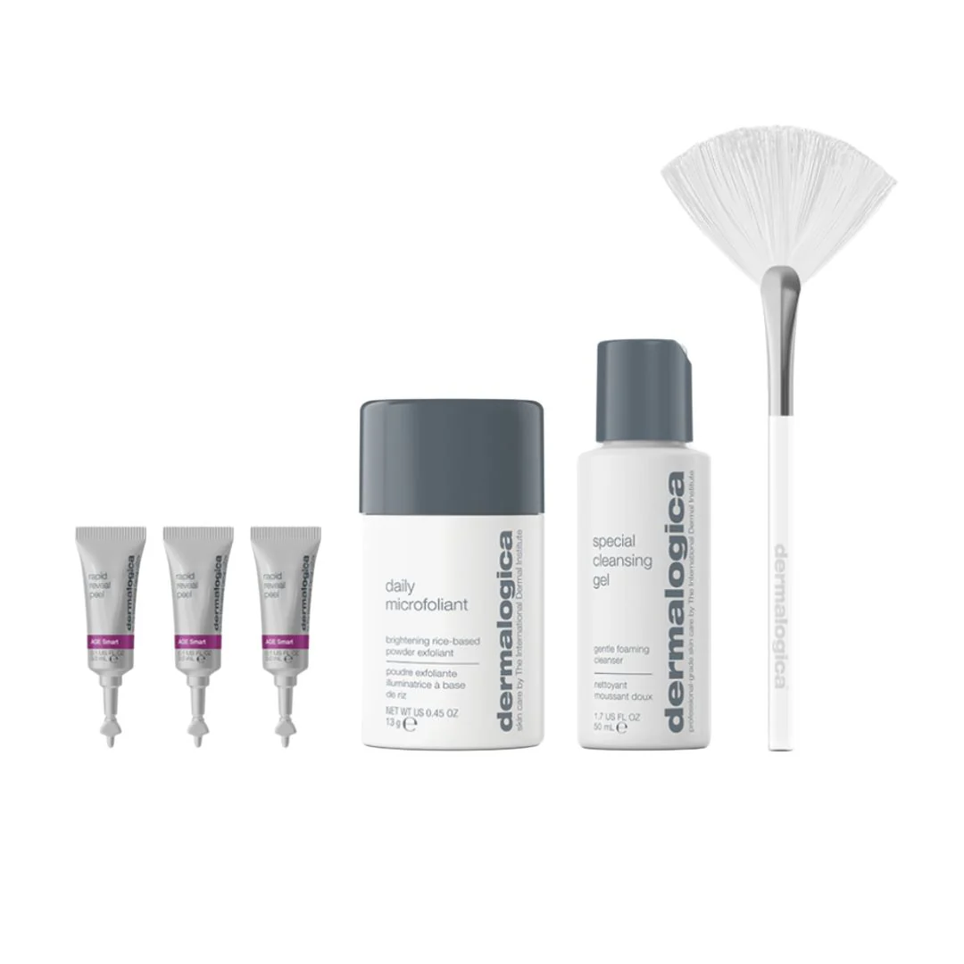 The Peel Power-Up Set zestaw delikatny żel do mycia twarzy 50ml + enzymatyczny puder ryżowy 13g + peeling stymulujący odnowę komórkową 3x3ml + pędzelek - Image 4