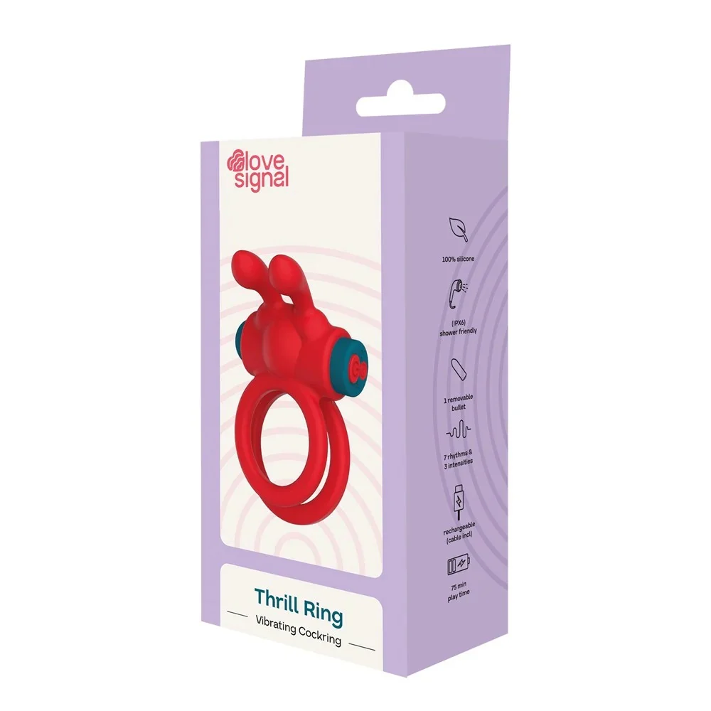 Love Signal Thrill Ring wibrujący pierścień na penisa Red - Image 4