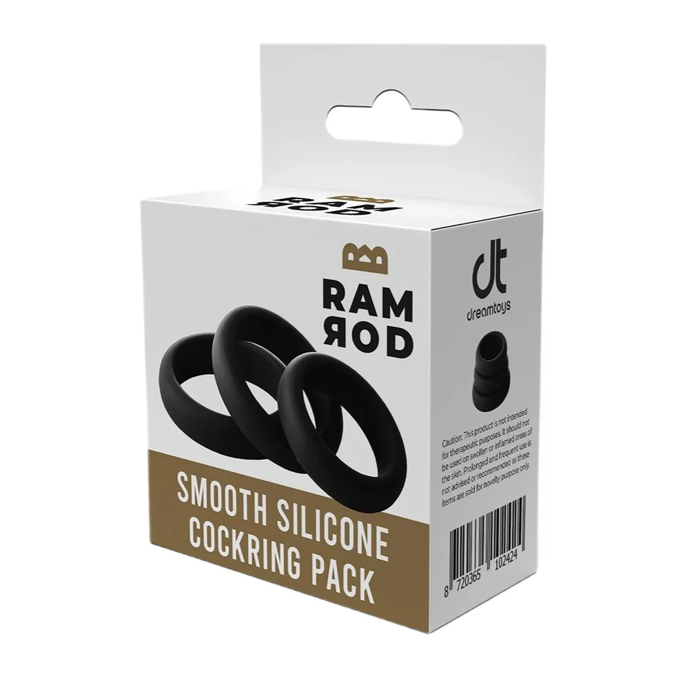Ramrod Smooth Silicone Cockring Pack pierścienie na penisa Black 3szt - Image 2