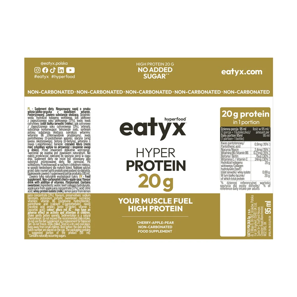 Hyper Protein Booster szot proteinowy suplement diety Wiśnia Jabłko Gruszka 30x95ml - Image 14