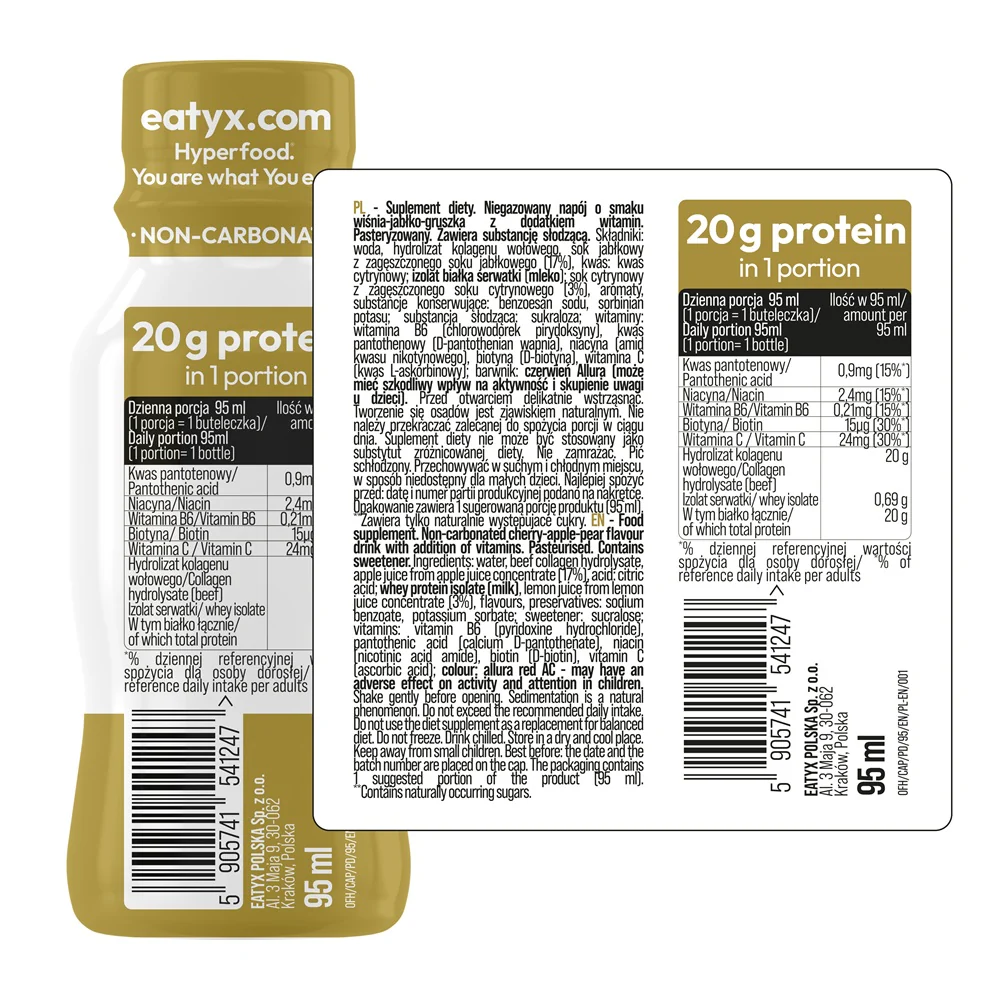 Hyper Protein Booster szot proteinowy suplement diety Wiśnia Jabłko Gruszka 30x95ml - Image 5