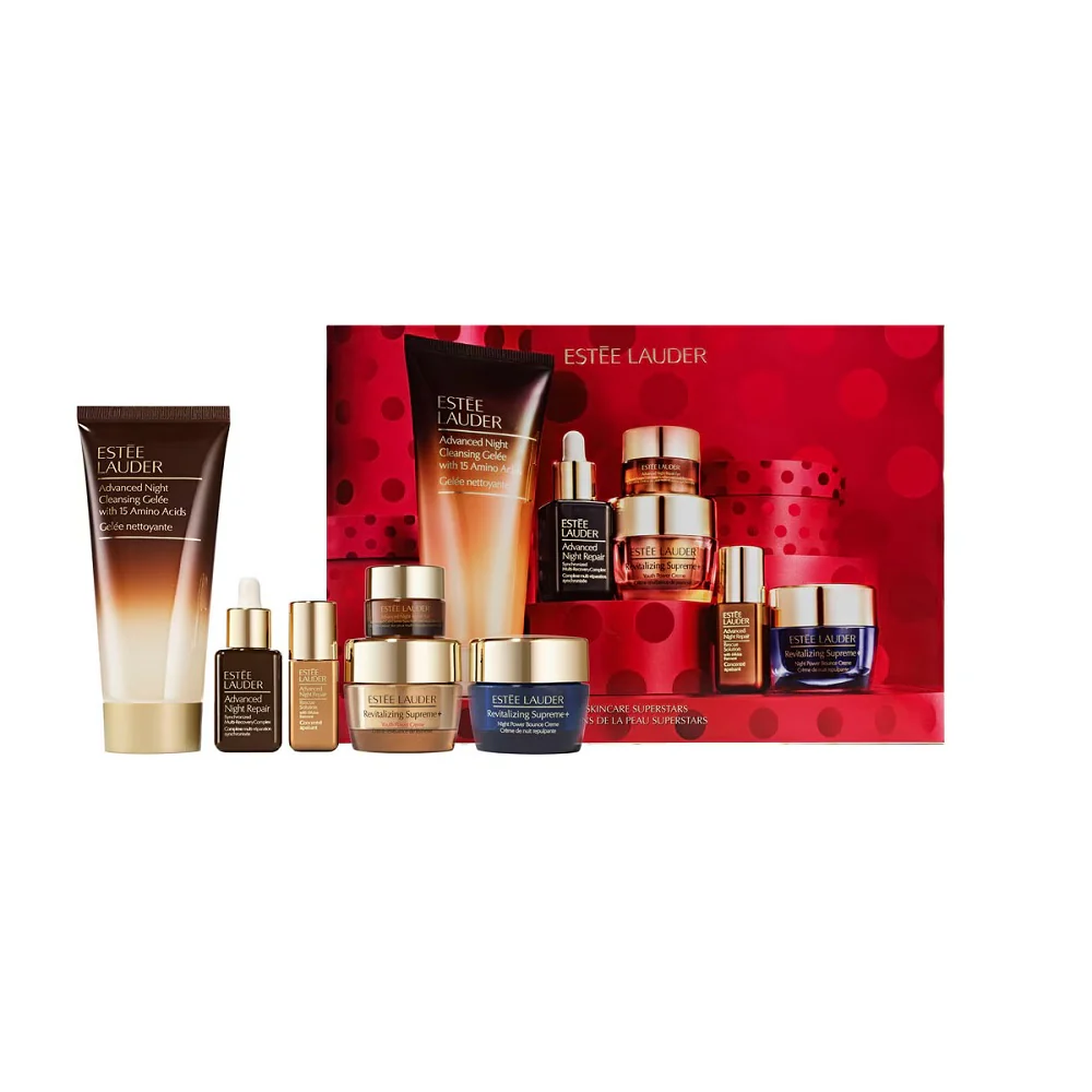Skincare Superstars zestaw żel oczyszczający 100ml + krem-żel pod oczy 5ml + serum łagodzące 5ml + serum regenerujące 15ml + krem nawilżający 15ml + krem rewitalizujący 15ml