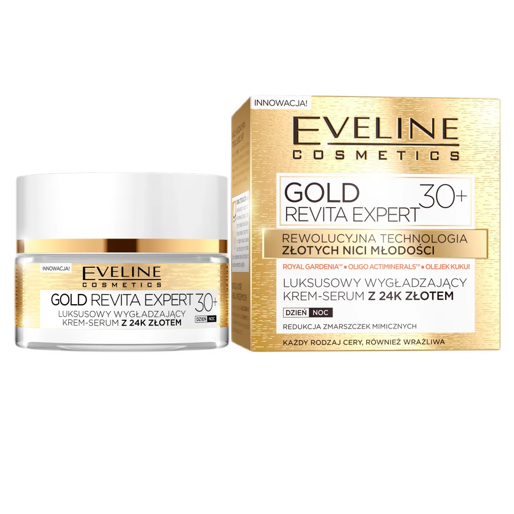 Gold Revita Expert luksusowy wygładzający krem-serum z 24k złotem 30+ 50ml