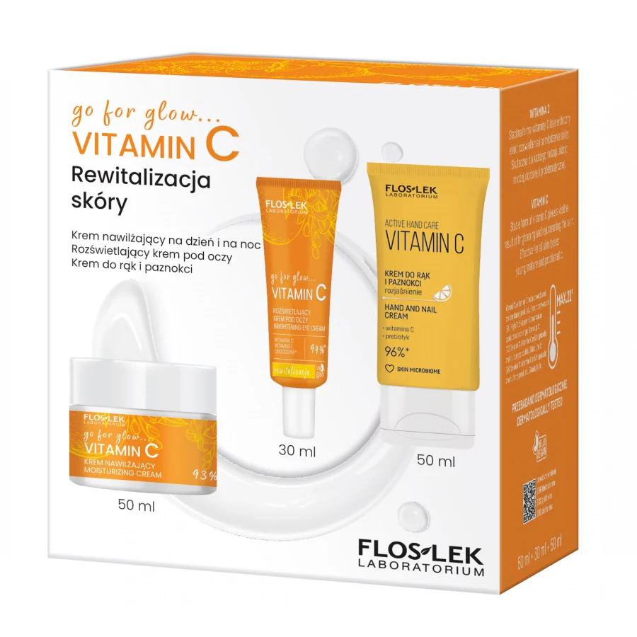 go for glow…VITAMIN C Rewitalizacja skóry zestaw krem nawilżający na dzień i na noc 50ml + rozświetlający krem pod oczy 30ml + krem do rąk i paznokci 50ml