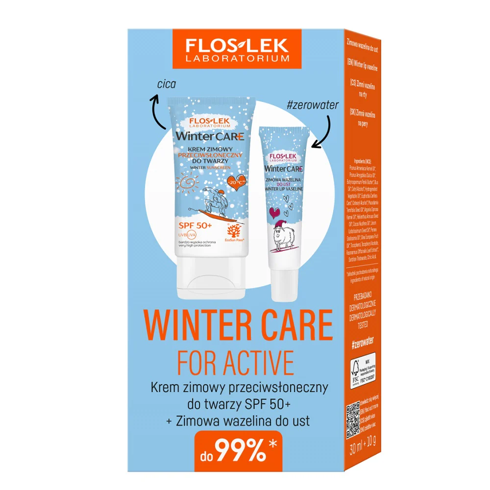 Winter Care For Active zestaw krem zimowy przeciwsłoneczny SPF50+ 30ml + zimowana wazelina do ust 10g