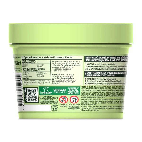 Fructis Hair Food Kiwi Menthol maska do włosów suchych i tłustych u nasady 400ml - Image 2