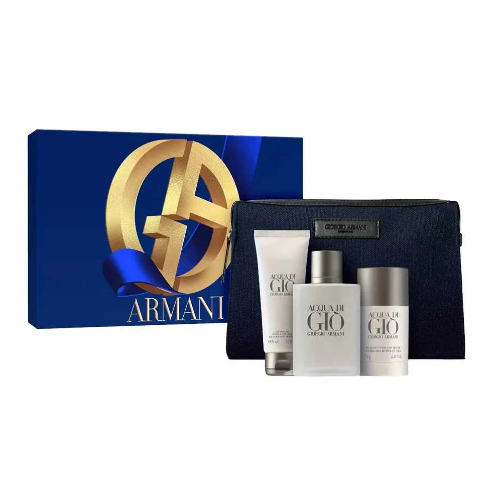Acqua di Gio Pour Homme zestaw woda toaletowa spray 100ml + żel pod prysznic 75ml + dezodorant sztyft 75g + kosmetyczka
