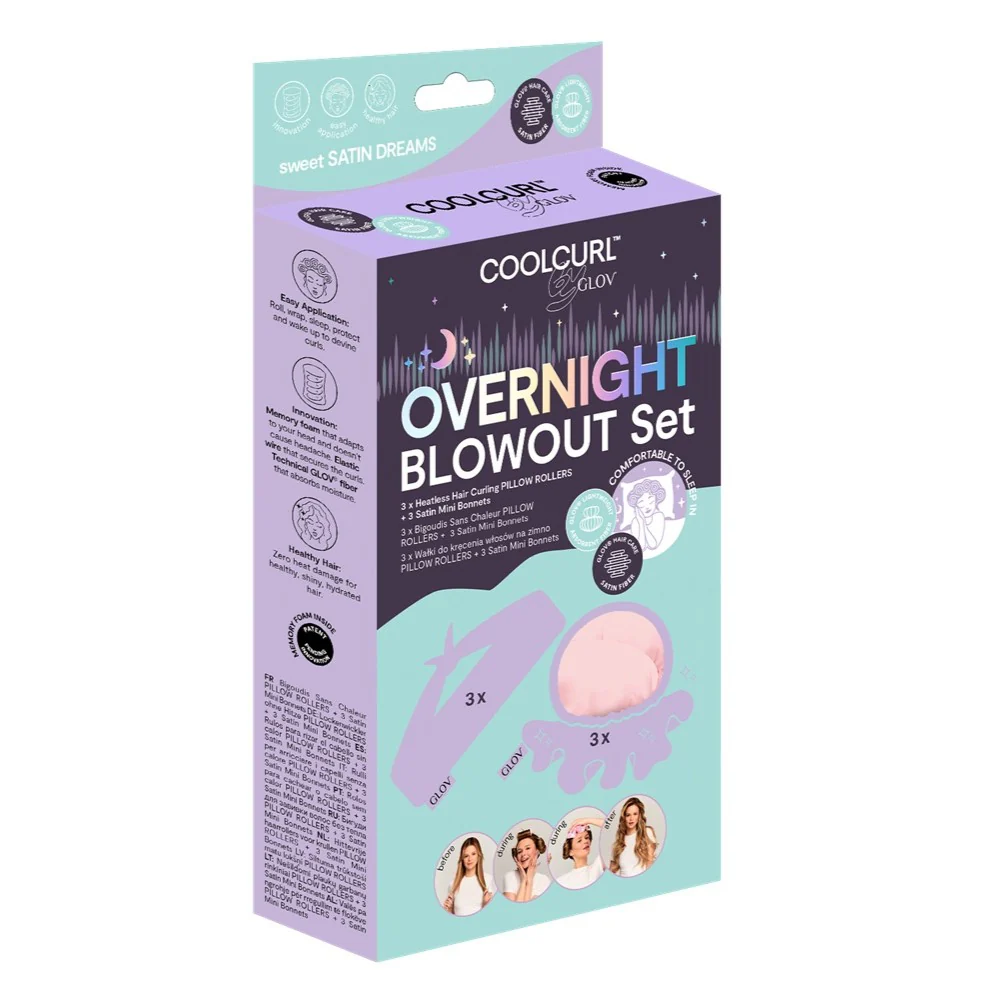 CoolCurl Overnight Blowout wałki do kręcenia włosów na zimno 3szt + Mini satynowe czepki 3szt Pink - Image 3