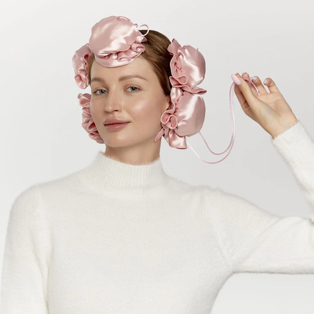 CoolCurl Overnight Blowout wałki do kręcenia włosów na zimno 3szt + Mini satynowe czepki 3szt Pink - Image 4