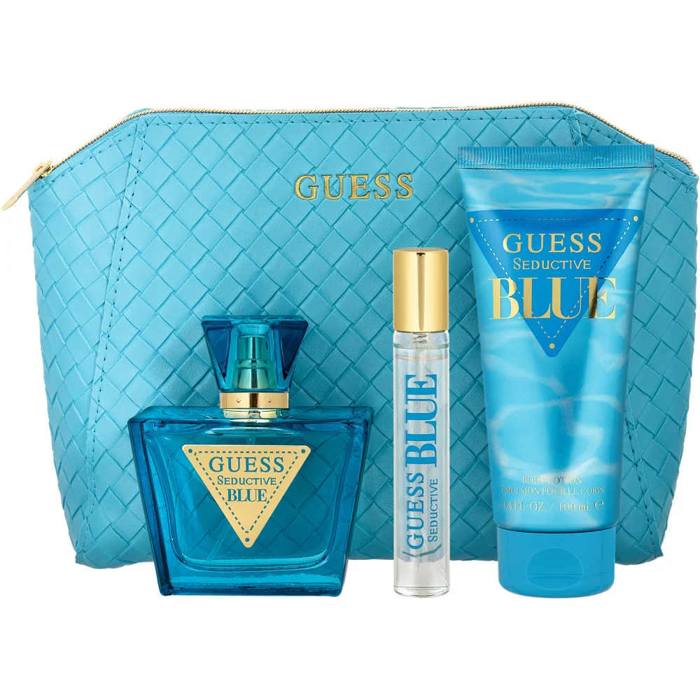 Seductive Blue zestaw woda toaletowa spray 75ml + woda toaletowa spray 15ml + balsam do ciała 100ml + kosmetyczka