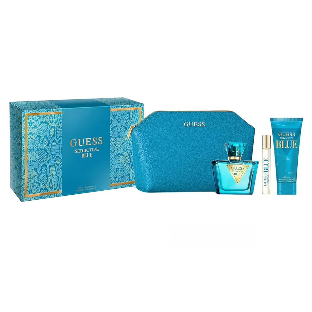 Seductive Blue zestaw woda toaletowa spray 75ml + woda toaletowa spray 15ml + balsam do ciała 100ml + kosmetyczka