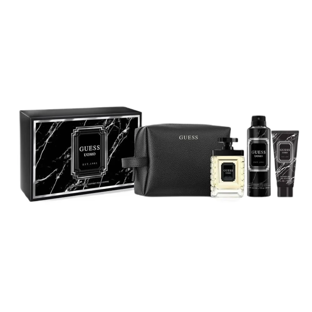 Uomo zestaw woda toaletowa spray 100ml + żel pod prysznic 100ml + dezodorant spray 226ml + kosmetyczka
