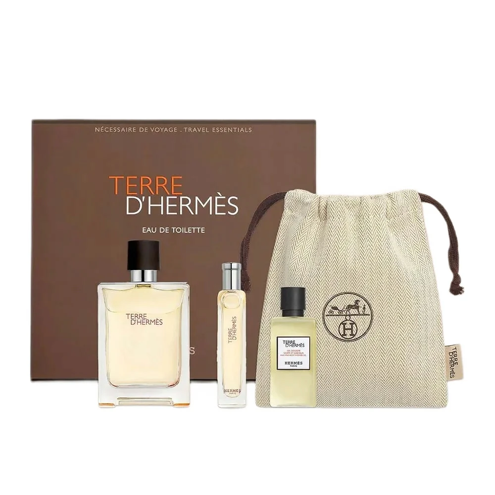 Terre D'Hermes zestaw woda toaletowa spray 100ml + woda toaletowa spray 15ml + żel pod prysznic 40ml