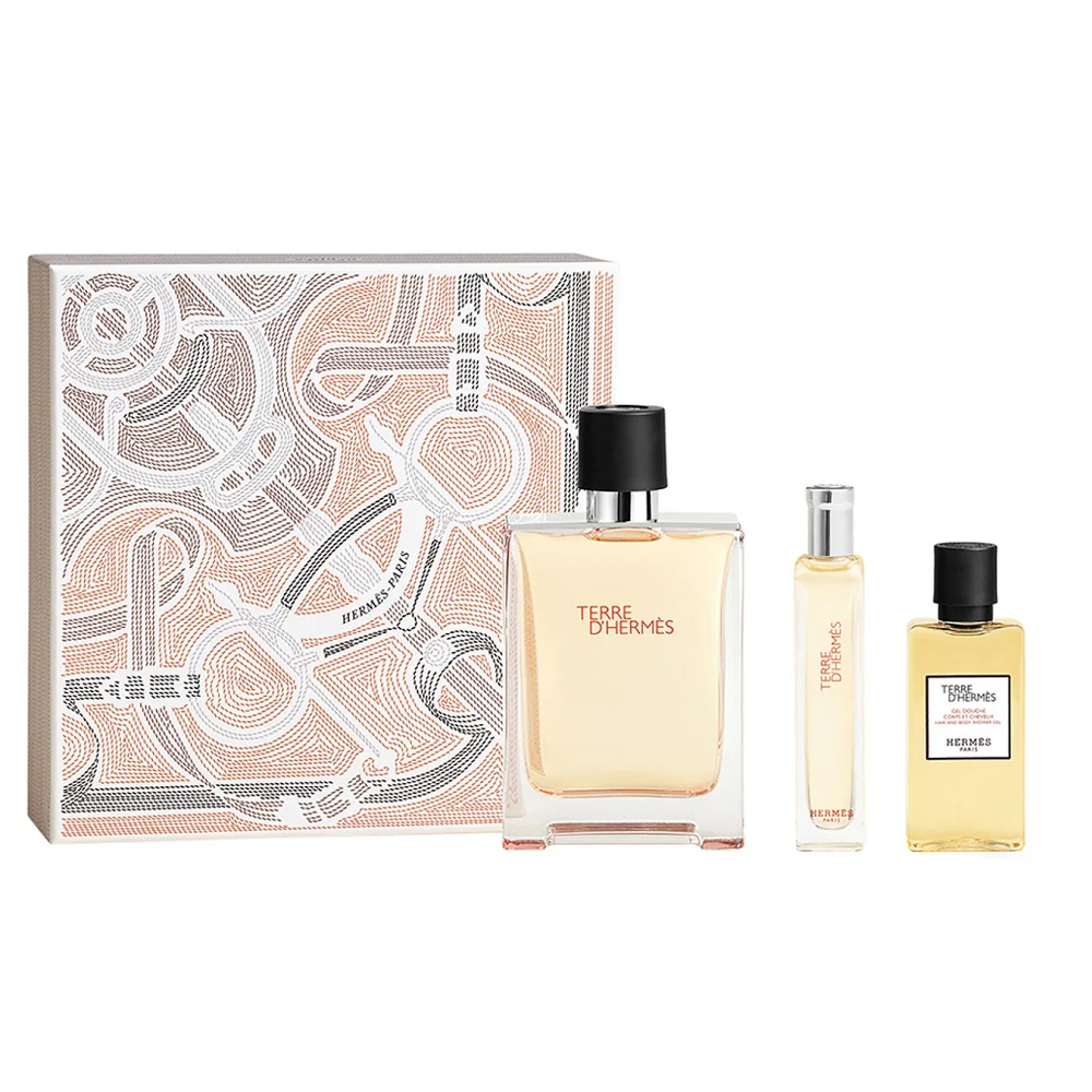 Terre D'Hermes zestaw woda toaletowa spray 100ml + woda toaletowa spray 15ml + żel pod prysznic 40ml