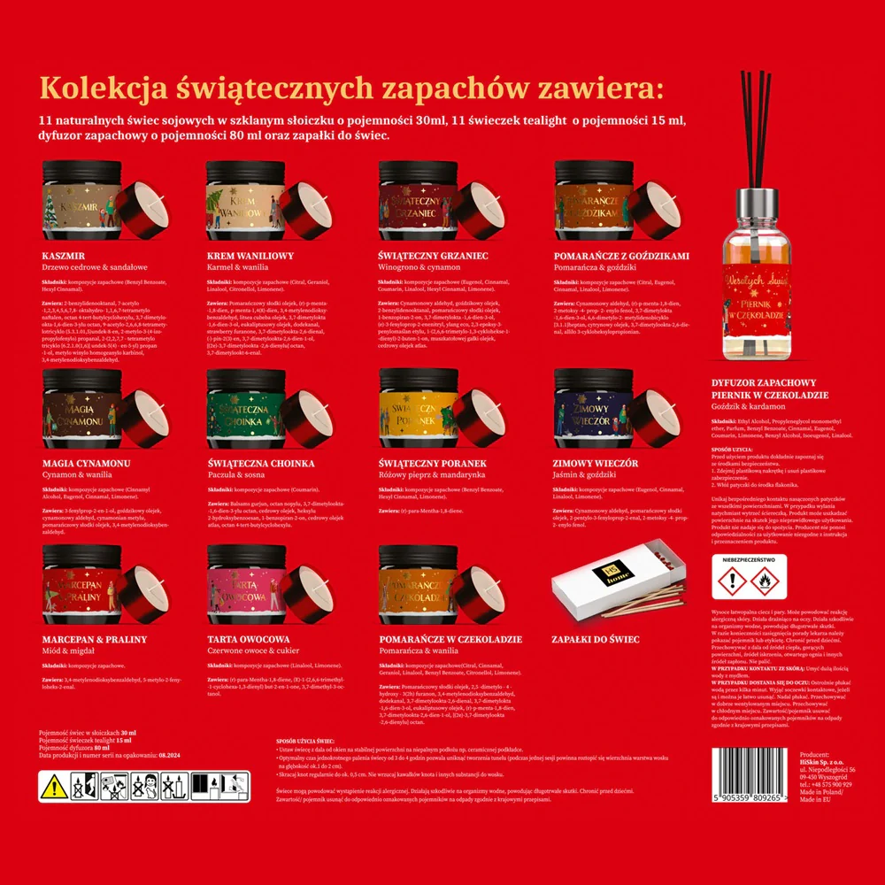 Kamienica Kalendarz Adwentowy świeczki tealight 11x15ml + świeczki sojowe w słoiczkach 11x30ml + dyfuzor zapachowy 80ml + zapałki do świec - Image 3