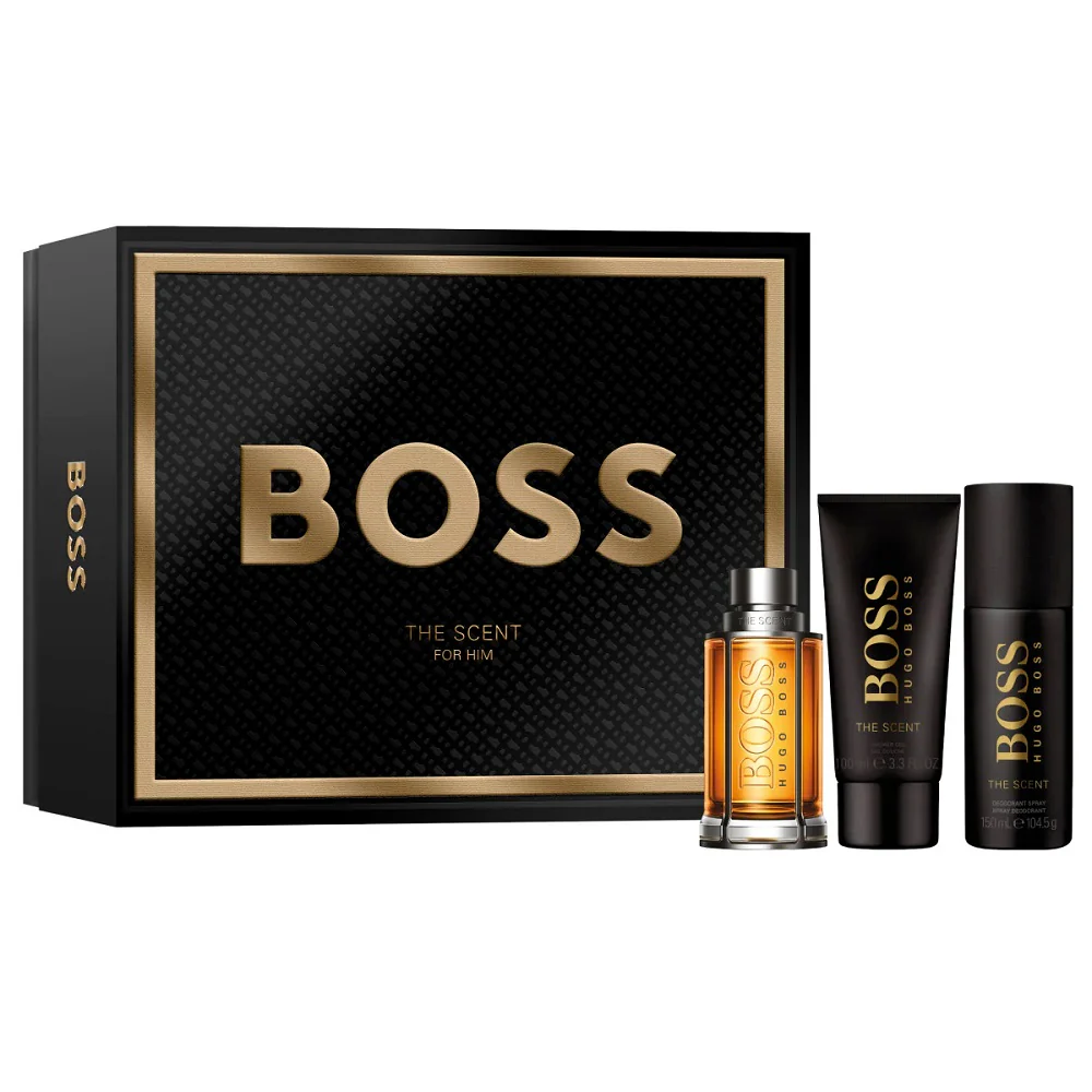 Boss The Scent For Man zestaw woda toaletowa spray 100ml + dezodorant spray 150ml + żel pod prysznic 100ml