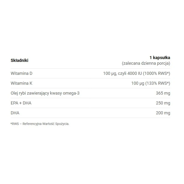 D3 4000 + K2 MK-7 + Omega suplement diety dla osób powyżej 75.roku życia 30 kapsułek - Image 2
