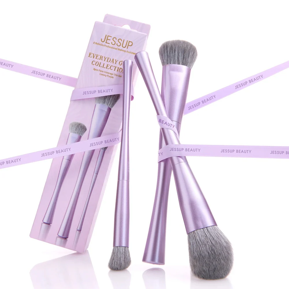 Luxury Purple Face Coverage Trio Makeup Brush zestaw pędzli do makijażu T513 3szt. - Image 2