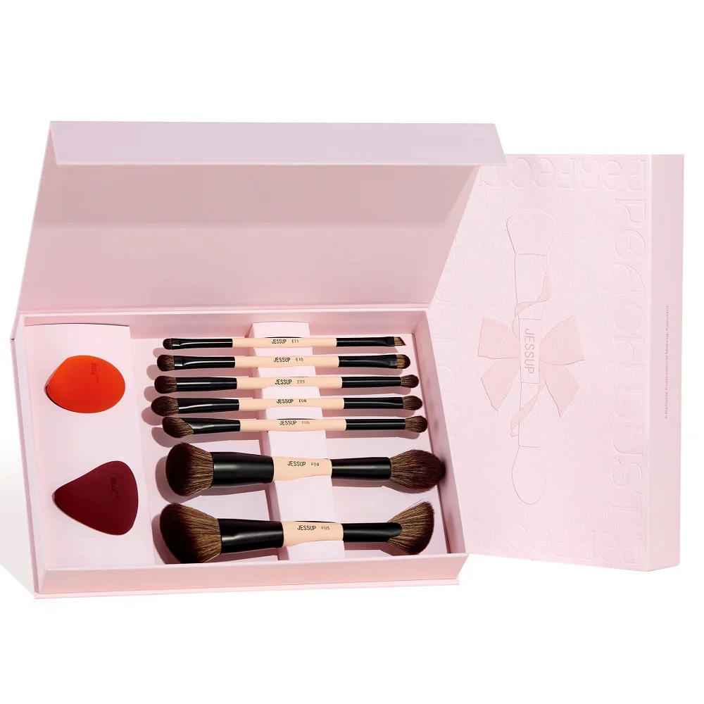 Peach Dust Perfection Beauty Kit zestaw dwustronnych pędzli do makijażu 7szt. + gąbeczki do makijażu 2szt. T506