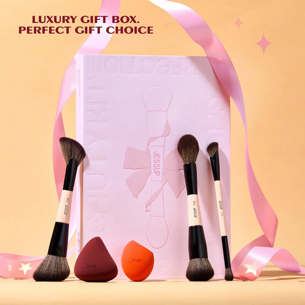Peach Dust Perfection Beauty Kit zestaw dwustronnych pędzli do makijażu 7szt. + gąbeczki do makijażu 2szt. T506 - Image 2